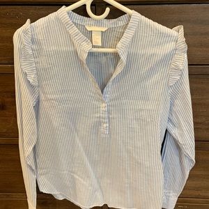 H&M ruffle shoulder pinstripe blouse